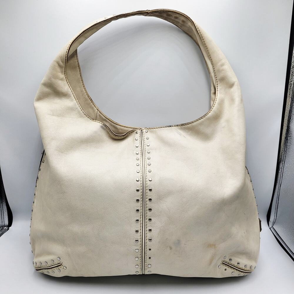 Y2K Michael by Michael Kors Cream Leather Studded Slouch Hobo Shoulder Bag - Picture 4 of 16